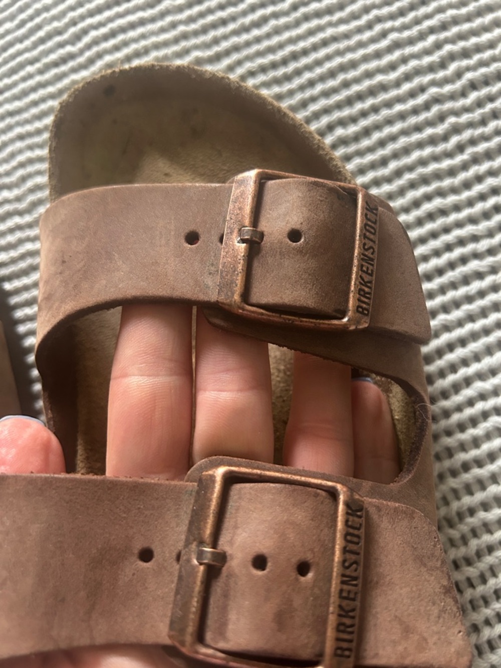 Birkenstock Brown Leather Double-Strap Slide Sandals - Picture 5 of 5